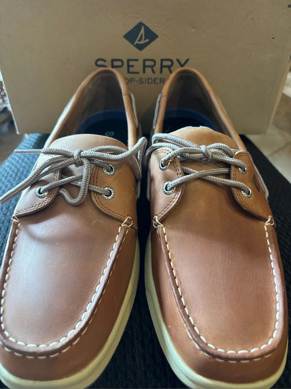 Sperry Intrepid Boat Shoes, Cognac Leather with Breathable Sides, NIB Retail $89